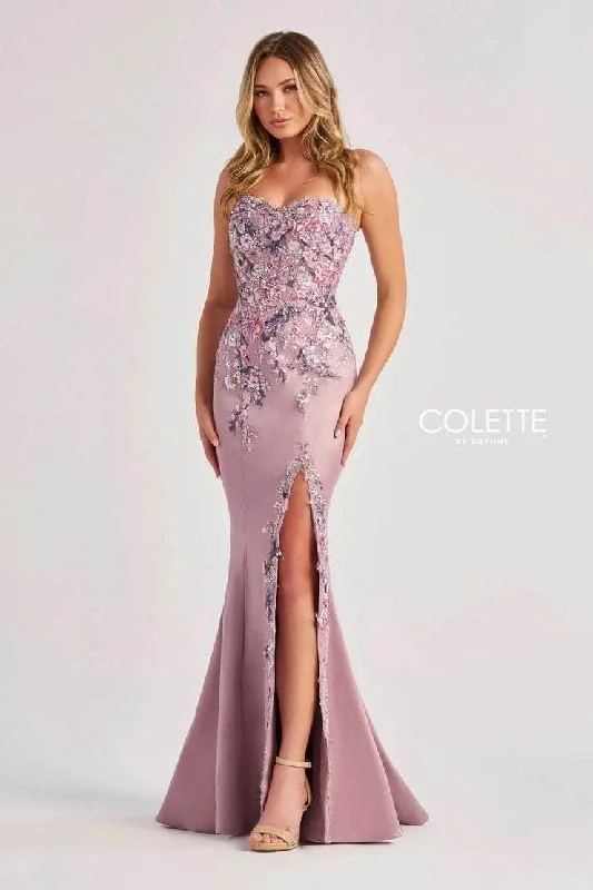 Elegant Clothing For Women Colette By Daphne CL8410 - Strapless Floral Applique Gown Elegant Clothing For Women Colette By Daphne CL8410 - Strapless Floral Applique Gown