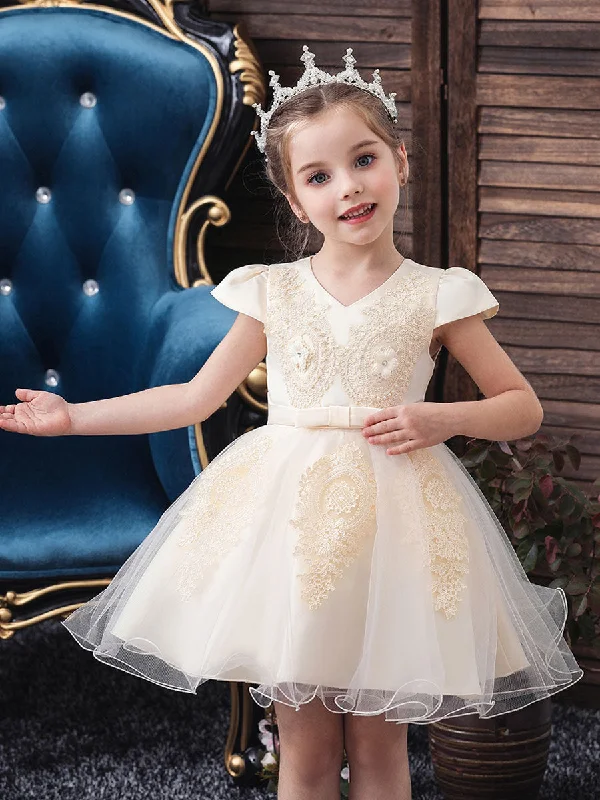 Pretty V Neck Short Sleeves Flowers Kids Party flower girl dresses End Of Season Sale