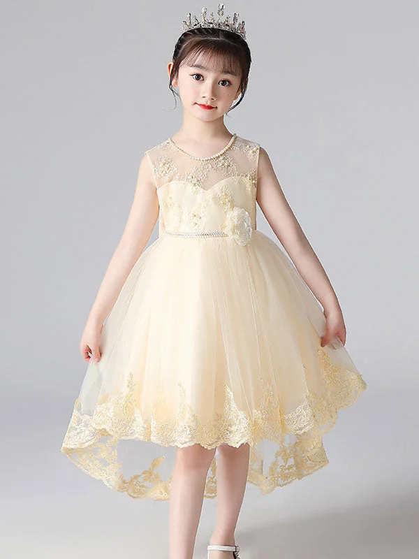 Champagne Color Jewel Neck Sleeveless Beaded Kids Social Party Dresses Disco - Inspired Retro Dance Look