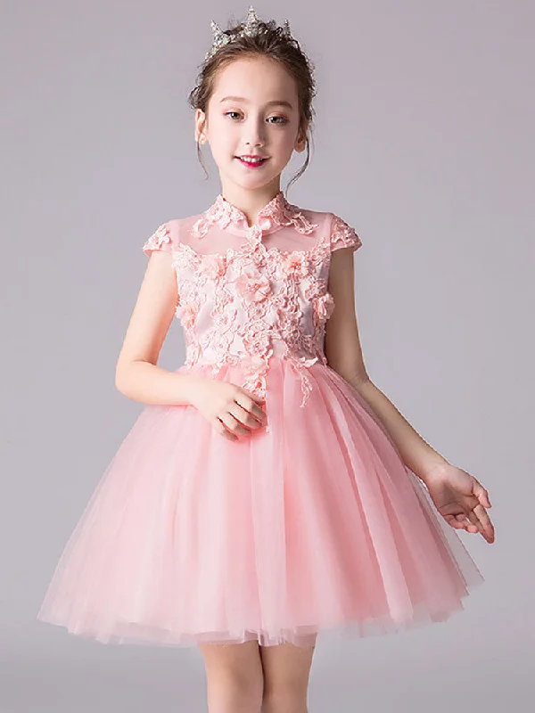 Designed Neckline Sleeveless Bows Kids Social Party Dresses Seasonal Sale