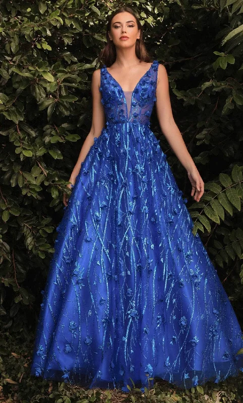 Women's Clothing Cinderella Divine CB085 - Elegant Floral V-Neckline Ballgown
