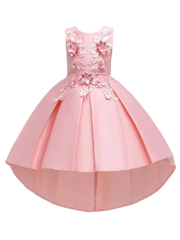 Jewel Neck Polyester Sleeveless With Train Princess Bows Formal Kids Pageant flower girl dresses Mid - Week Surprise