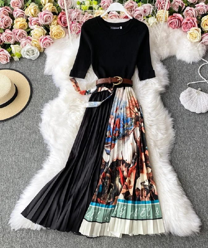New Arrival Discounts A line knitted patchwork dress printed dress  201