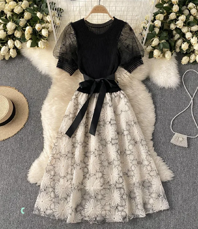 Modern Women's Outfit Lovely knitted patchwork dress  398