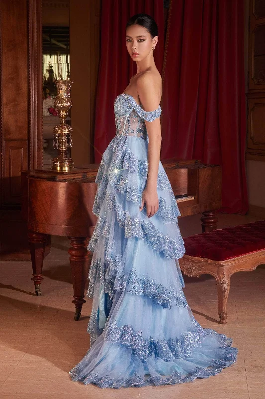 Women's Clothes Ladivine KV1110 - Sequin Embellished Off-Shoulder Gown