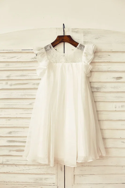 Ivory Chiffon Ruffle Cap Sleeves Flower Girl Dress Celebrate With Big Savings