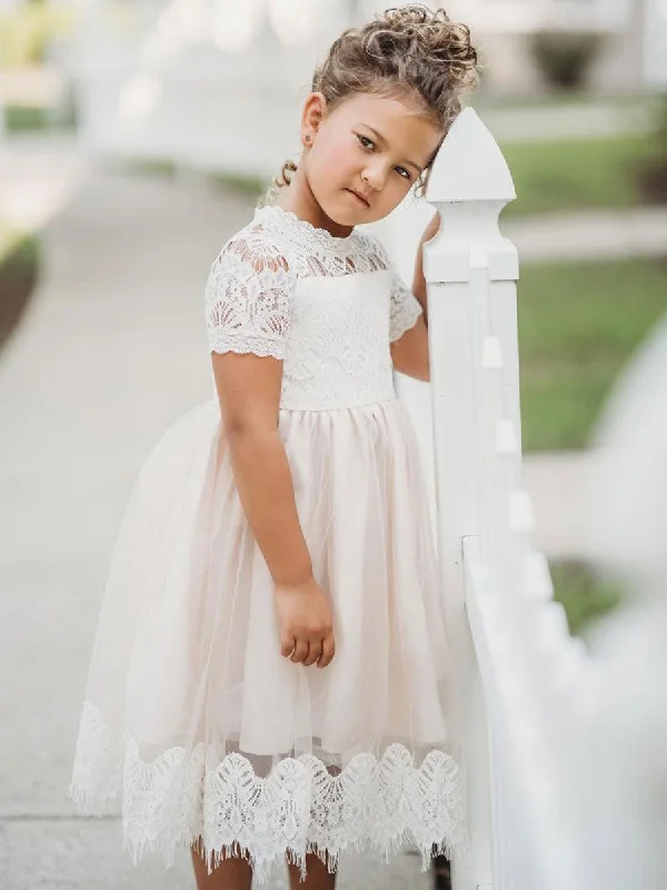 Cute Jewel Neck Short Sleeves Kids Party flower girl dresses Grab Romantic Date - Night Styles Now