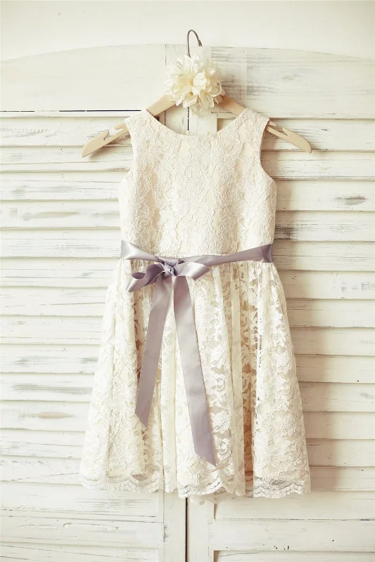 Ivory Lace Champagne Lining Flower Girl Dress Discounts On Casual Weekend Styles