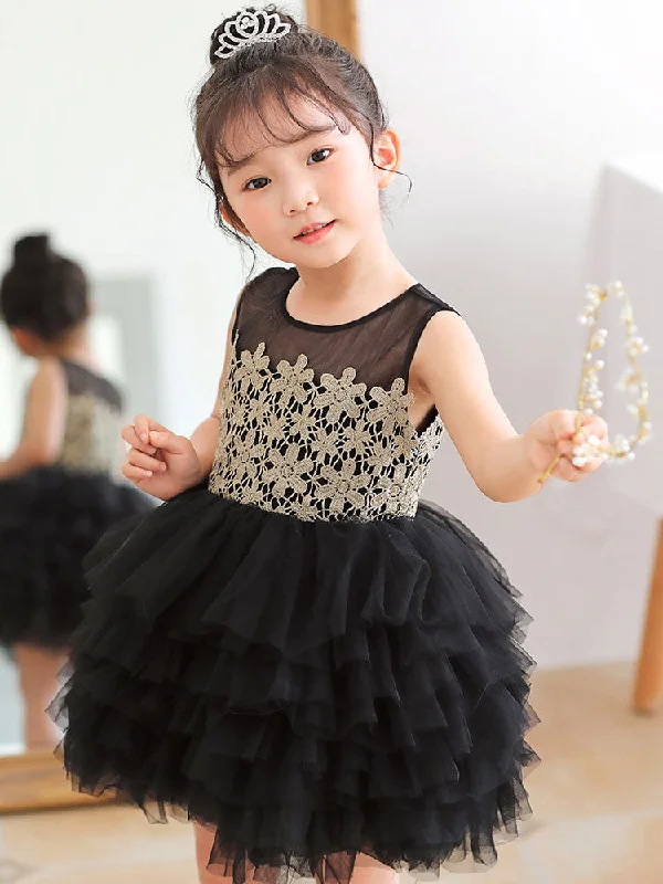 White Jewel Neck Tulle Sleeveless Short Princess Kids Social Party Dresses Feminine Grace