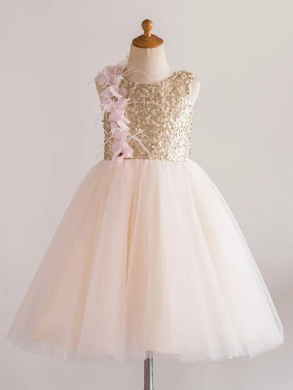 Jewel Neck Tulle Sleeveless Short Princess Flowers Kids Social Party Dresses Budget-Friendly Fashion