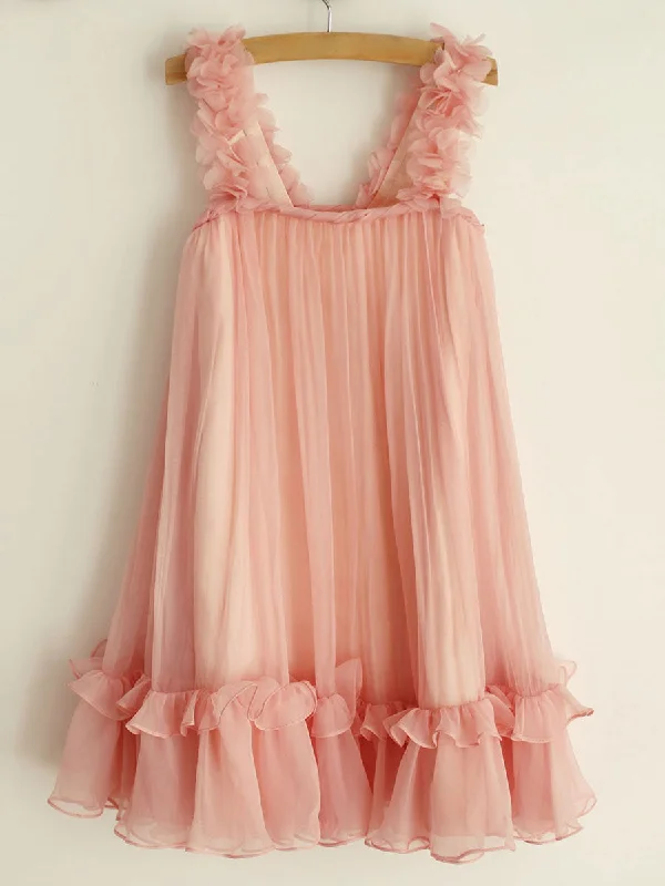 A-line Princess Straps Ruffles Sleeveless Chiffon Short flower girl dresses Clearance Event