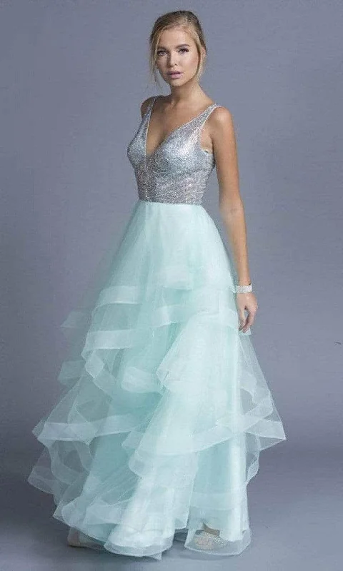 Sale Clothes Online Trevi Collection - L1974 Sleeveless Ruffle Detailed Prom Gown