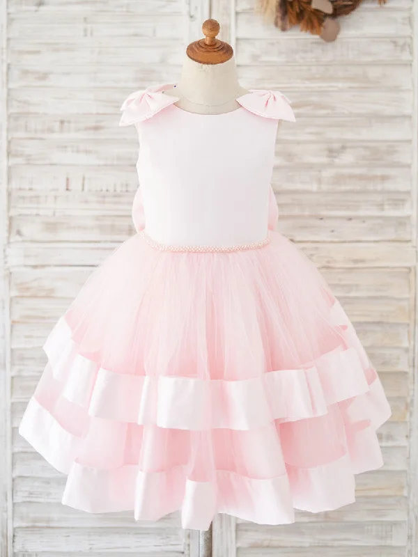 New Jewel Neck Sleeveless Sash Pink Kids Party Dresses Alluring Design