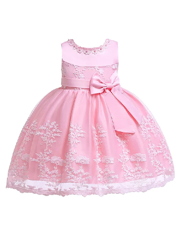 Lace Bow A-line Kids Short Formal Party Dress Holiday Sale