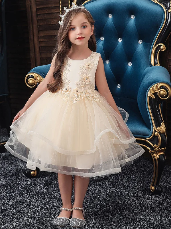 Jewel Neck Polyester Sleeveless Short Ball Gown Bows Kids Social Party Dresses Last Chance Sale