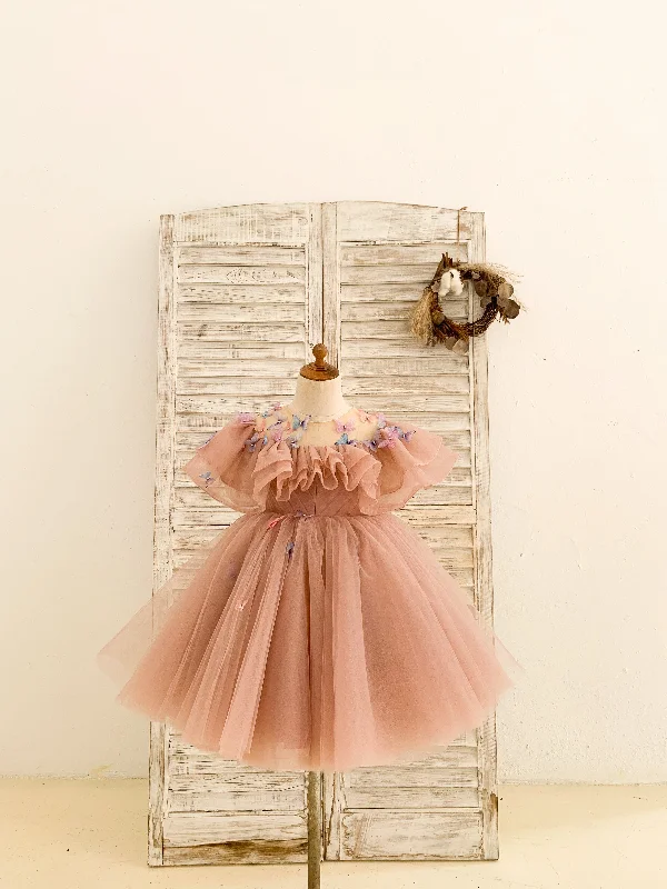 Birthday Party 3D Butterflies Mauve Tulle Ruffles Wedding Flower Girl Dress Big Savings On Minimalist Office Styles