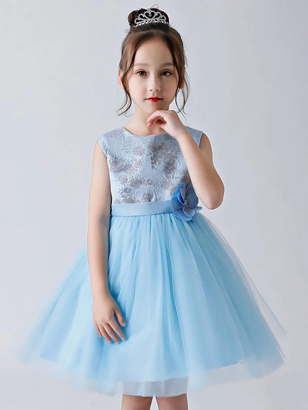 Baby Blue Jewel Neck Sleeveless Bows Tulle Polyester Kids Party Dresses Score Big On Glamorous Red - Carpet Styles