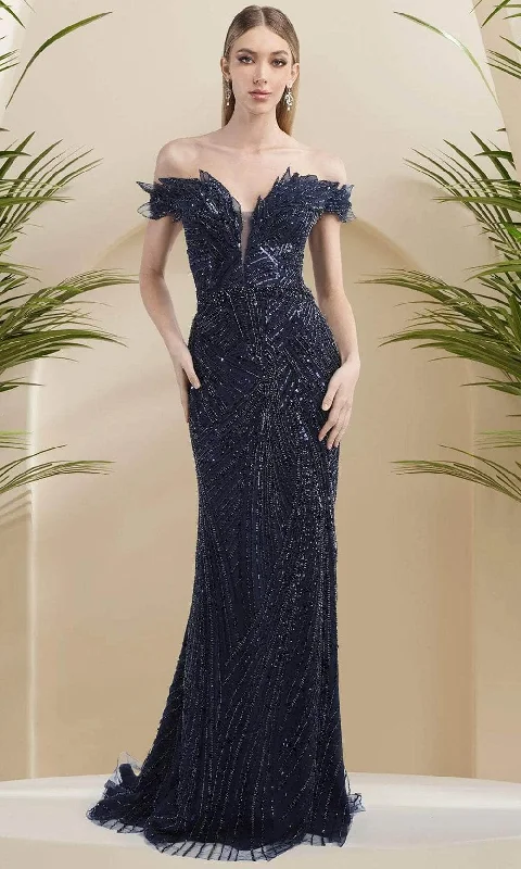 Women's Office Attire Janique 16160 - Embellished Sheer Neck Gown