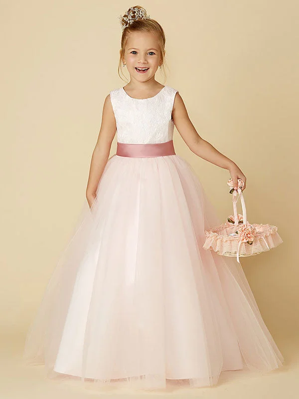 Jewel Neck Sleeveless Buttons Formal Ivory Kids Tulle Pageant Dresses Clearance Event