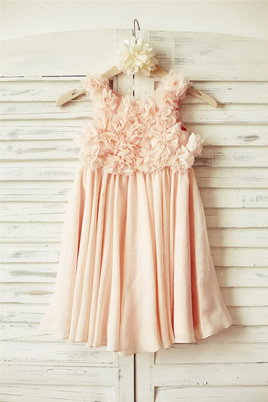 Boho Beach Blush Pink Chiffon Straps Flower Girl Dress Now On Sale For Chic Urban Styles