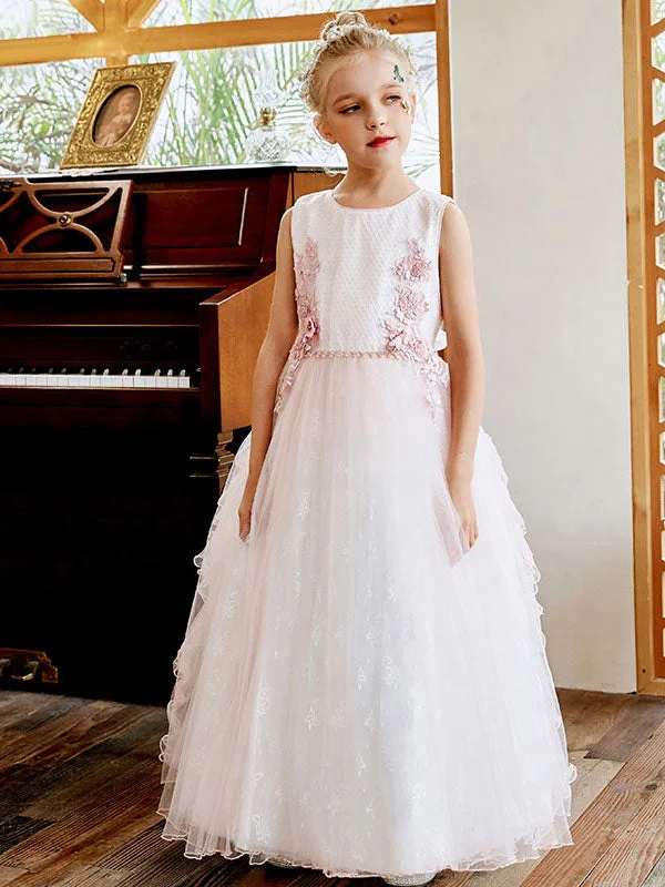 Light Pink Jewel Neck Lace Sleeveless Ankle-Length A-Line Sash Kids Social Party Dresses Limited - Time Bundle