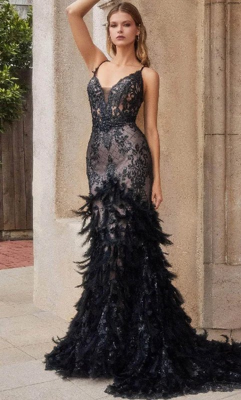 Online Boutiques Clothing Andrea and Leo - Feathered Gown A1116