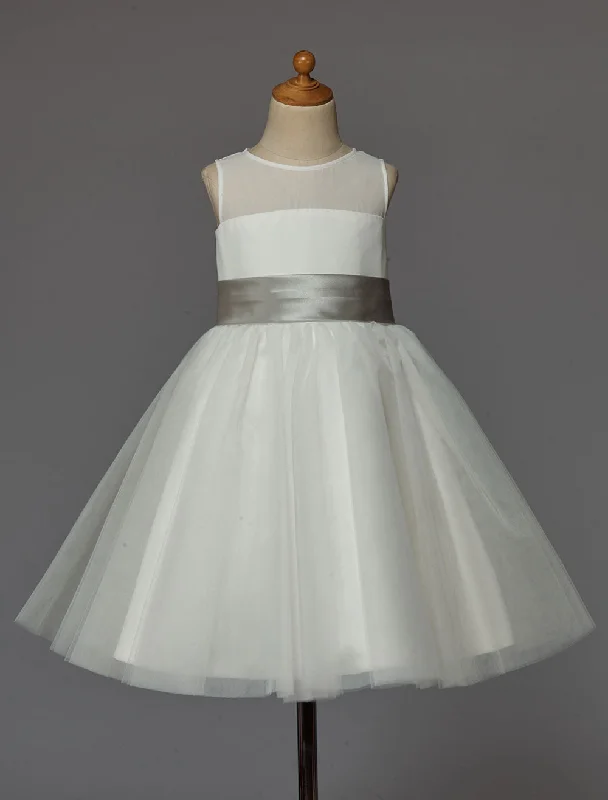 Ivory flower girl dress With Bow Sash Chiffon Satin Limited Styles