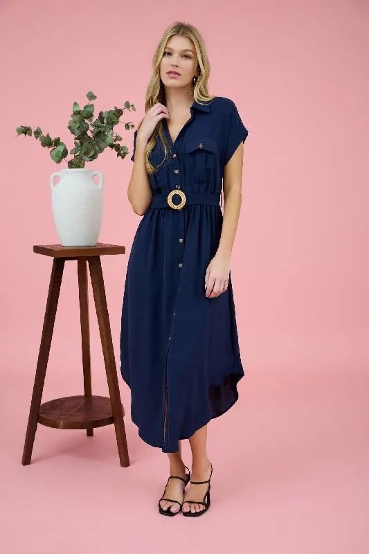 Summer Nights Midi Dress - Navy Coastal Beach - Inspired Style