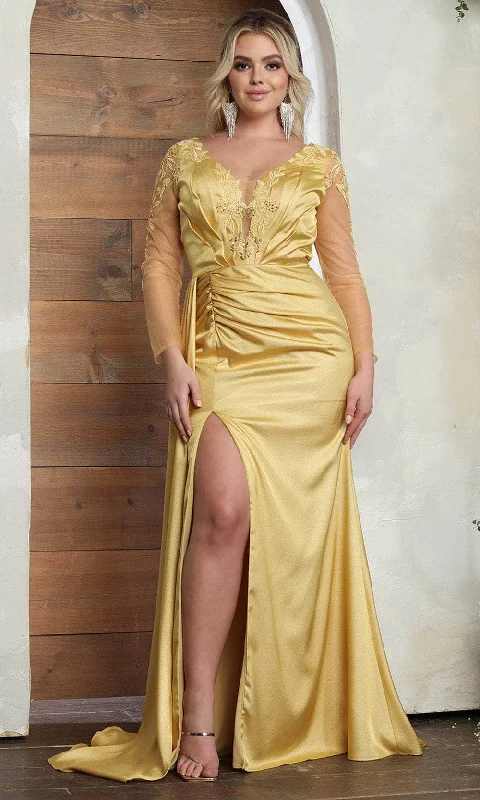 Women's Classic Outfit May Queen RQ8045 - Sheer Sleeve V-Back Prom Gown