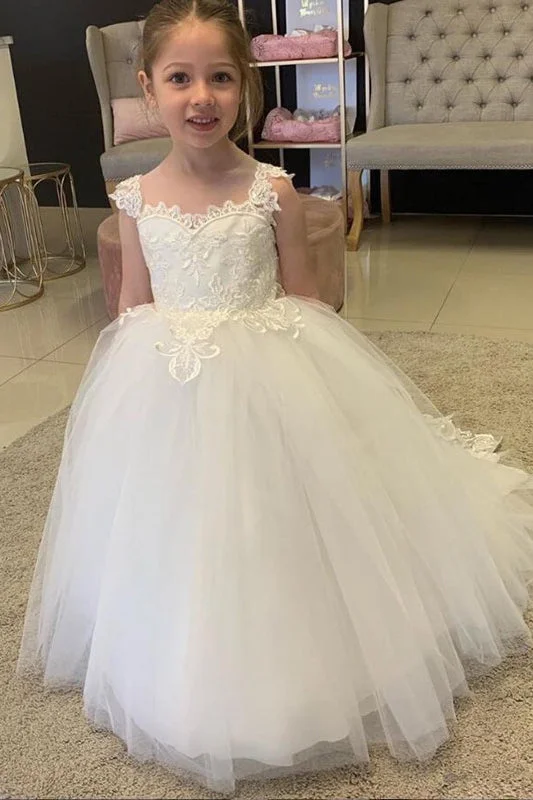 Boho Long Tulle Ball Gown Flower Girls Dresses with bow Casual Weekend Relaxed Style