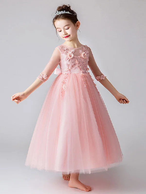 Jewel Neck Half Sleeves Bows Kids Party Dresses Fashion Deal