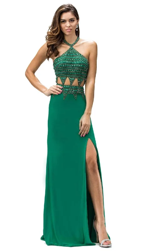 Dancing Queen - 9338 Embellished Halter Sheath Prom Dress Feminine Flow