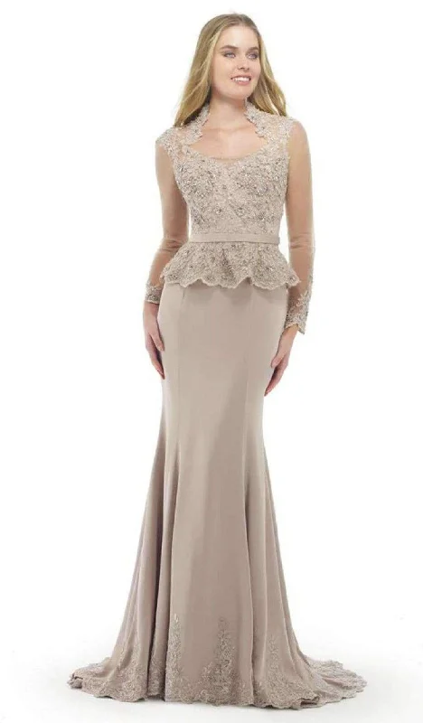 Women's Formal Event Outfit Morrell Maxie Queen Anne Neckline Beaded Sheath Gown 15875 - 1 pc Sand In Size 12 Available