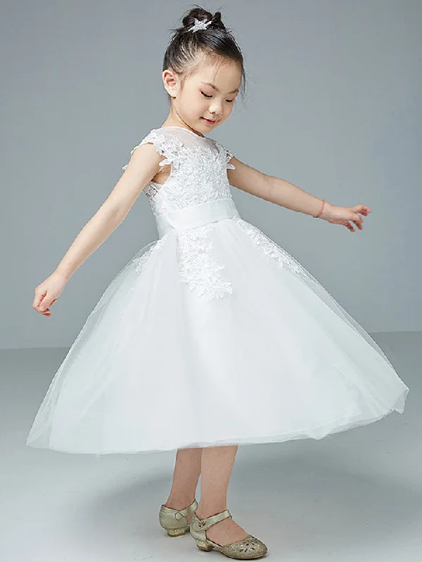 Jewel Neck Polyester Cotton Sleeveless Short Princess Embroidered Kids Social Party Dresses Spring Wardrobe