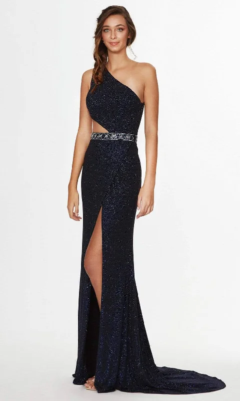 Women's Holiday Attire Angela & Alison - One Shoulder Cutout Glitter Gown 91018SC