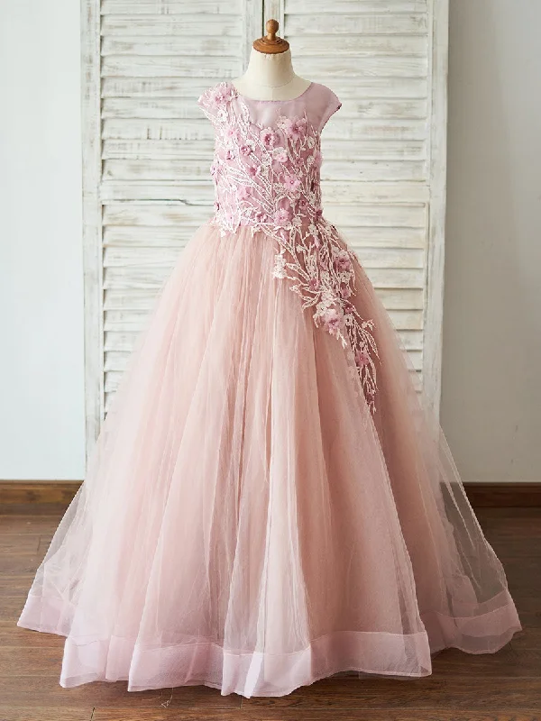 Jewel Neck Tulle Sleeveless Floor-Length Princess Beaded Kids Party Dresses Score Big On Glamorous Red - Carpet Styles