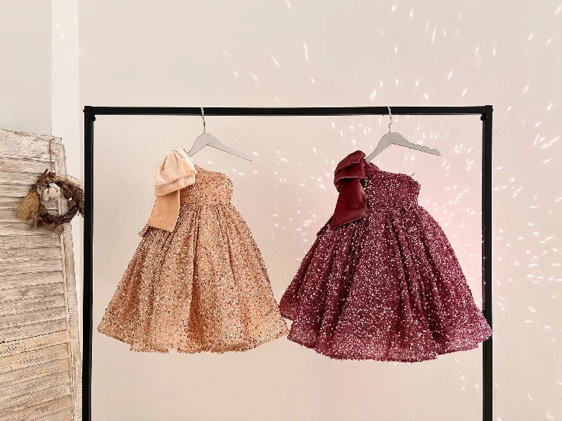 Ball Gown Single Sleeve Burgundy Sequin Knee Length Party Flower Girl Dress Nordic Minimalist Home Look