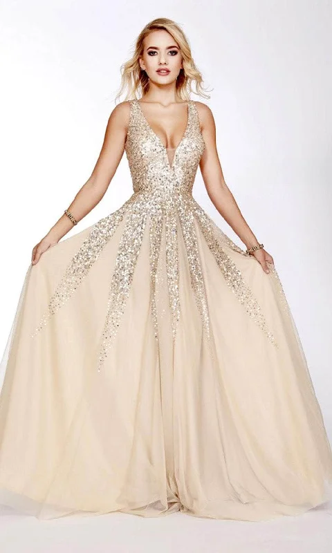 Women's Chic Outerwear Attire Shail K - 12207 V-Neck Fitted Gown